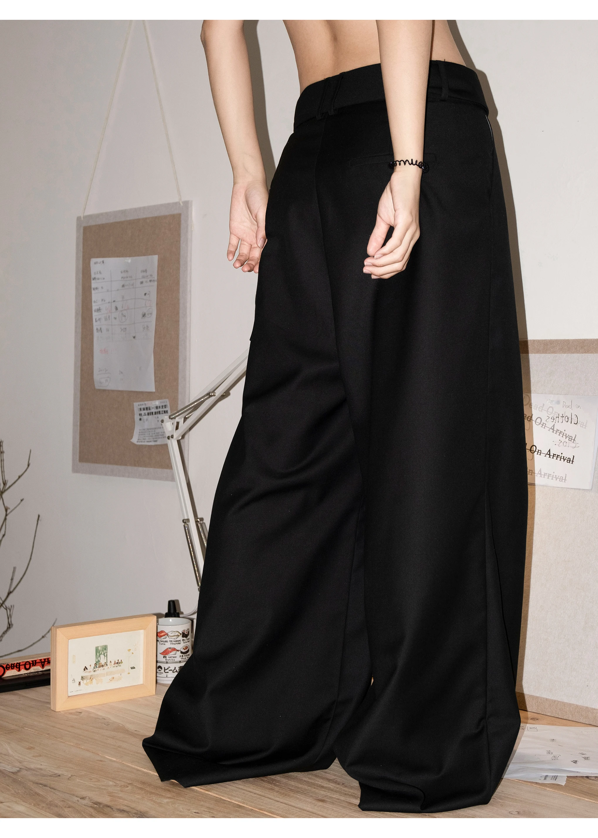 High Waist Loose Three-Dimensional Suit Pants Men's and Women's Black Casual Wide-Leg Pants Mopping Trousers