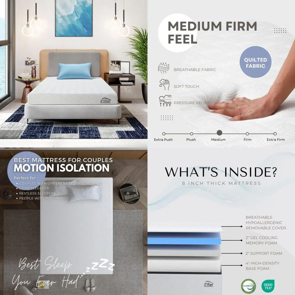 

Двуспальная кровать-матрас из гелевой пены с эффектом памяти среднего размера в коробке — дышащая технология охлаждения для комфортного сна