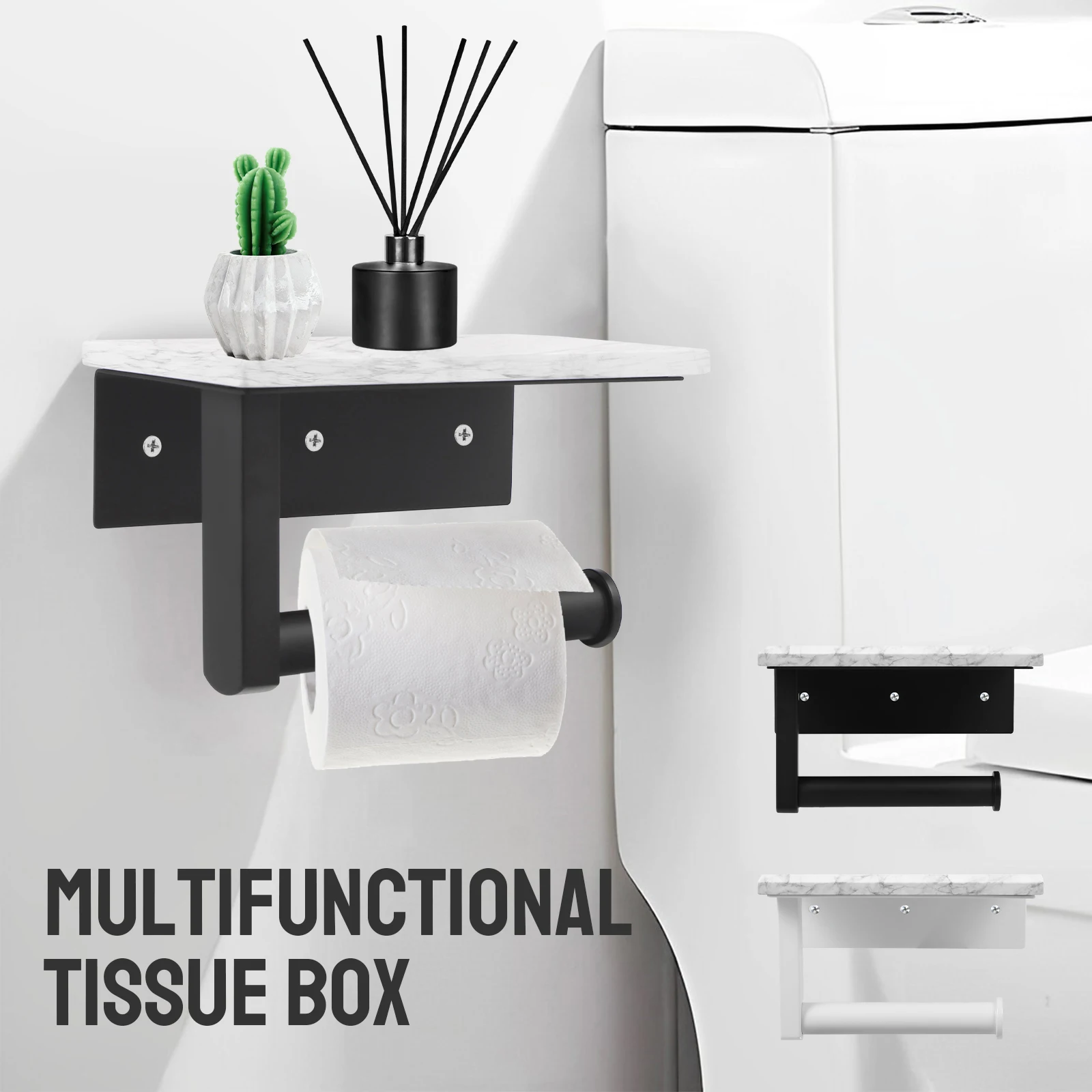 

Toilet Roll Holder Stainless Steel Toilet Paper Holder with Marble Shelf Wall Mounted Tissue Roll Hanger Toilet Paper Holder