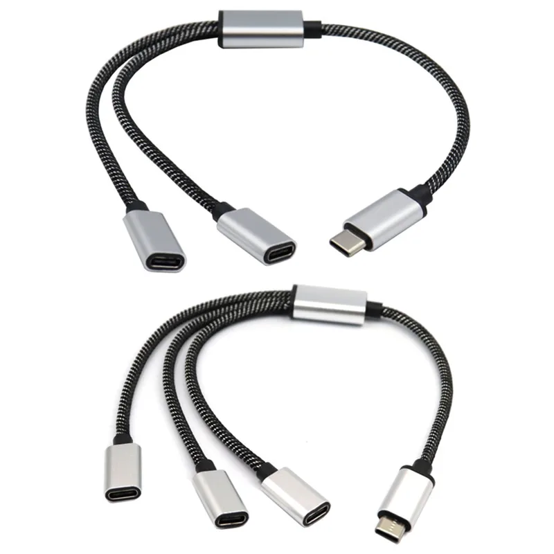Compact USB C Male To 3 USB C Female Female Ports Converter Splitter Cable 480Mbps Data Speed Charging Cable For Tablets Laptops