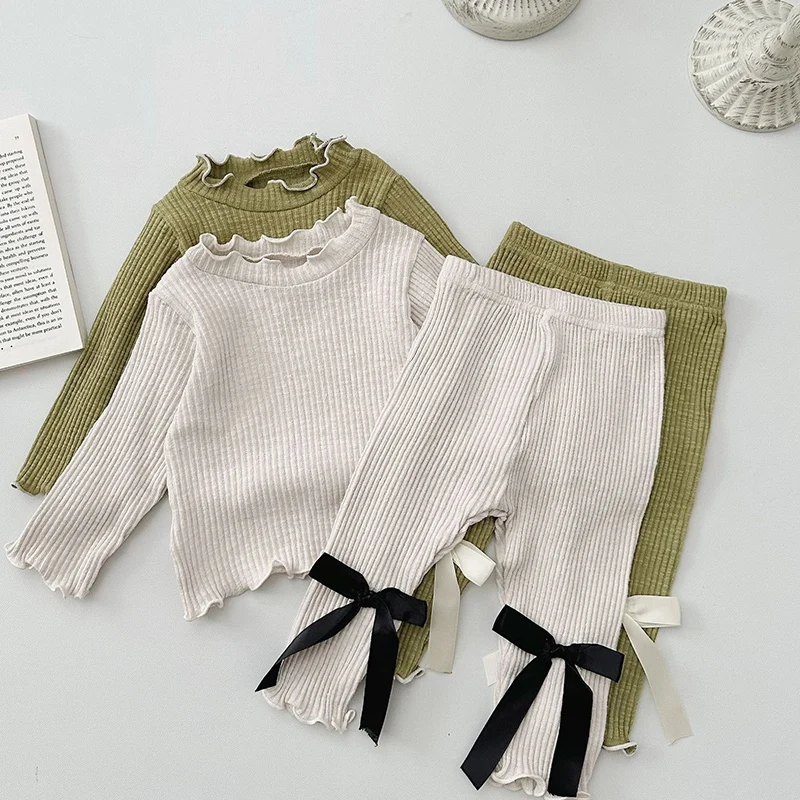 2024 New Autumn Infant Baby Girls Clothing Set Long Sleeved Cotton Solid Color T-shirt+Pants Toddler Baby Girl Clothes Suit