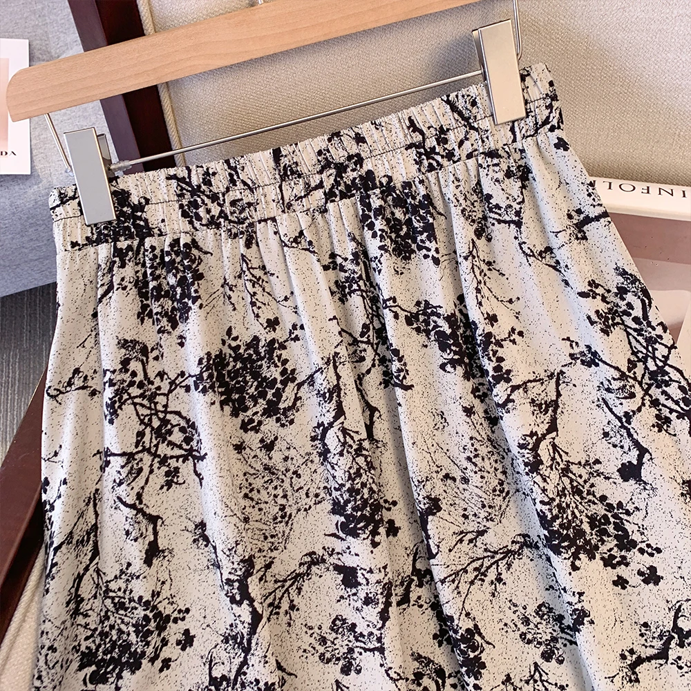 Grote Maat Dames Zomer Casual Rok Polyester Stof Losse Comfortabele Retro Chinese Print Eenvoudig Ontwerp A-Lijn Rok