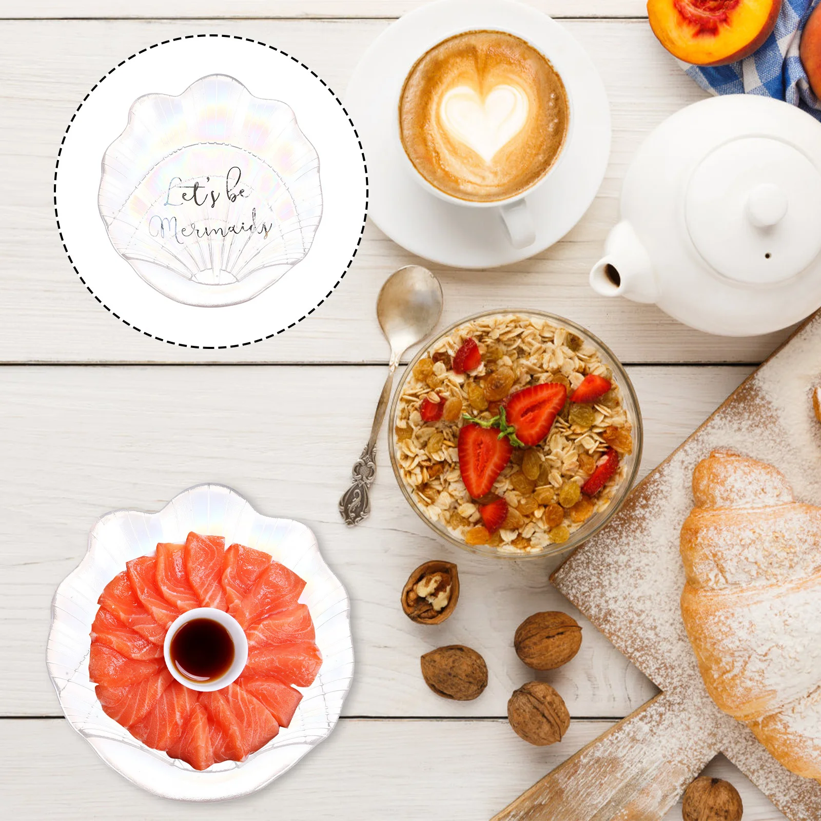 

1Pcs Glass Jewelry Storage Tray Shell Design Stylish Trinket Dish for Ring Earring Bracelet Organizer Food Display Sushi Cake