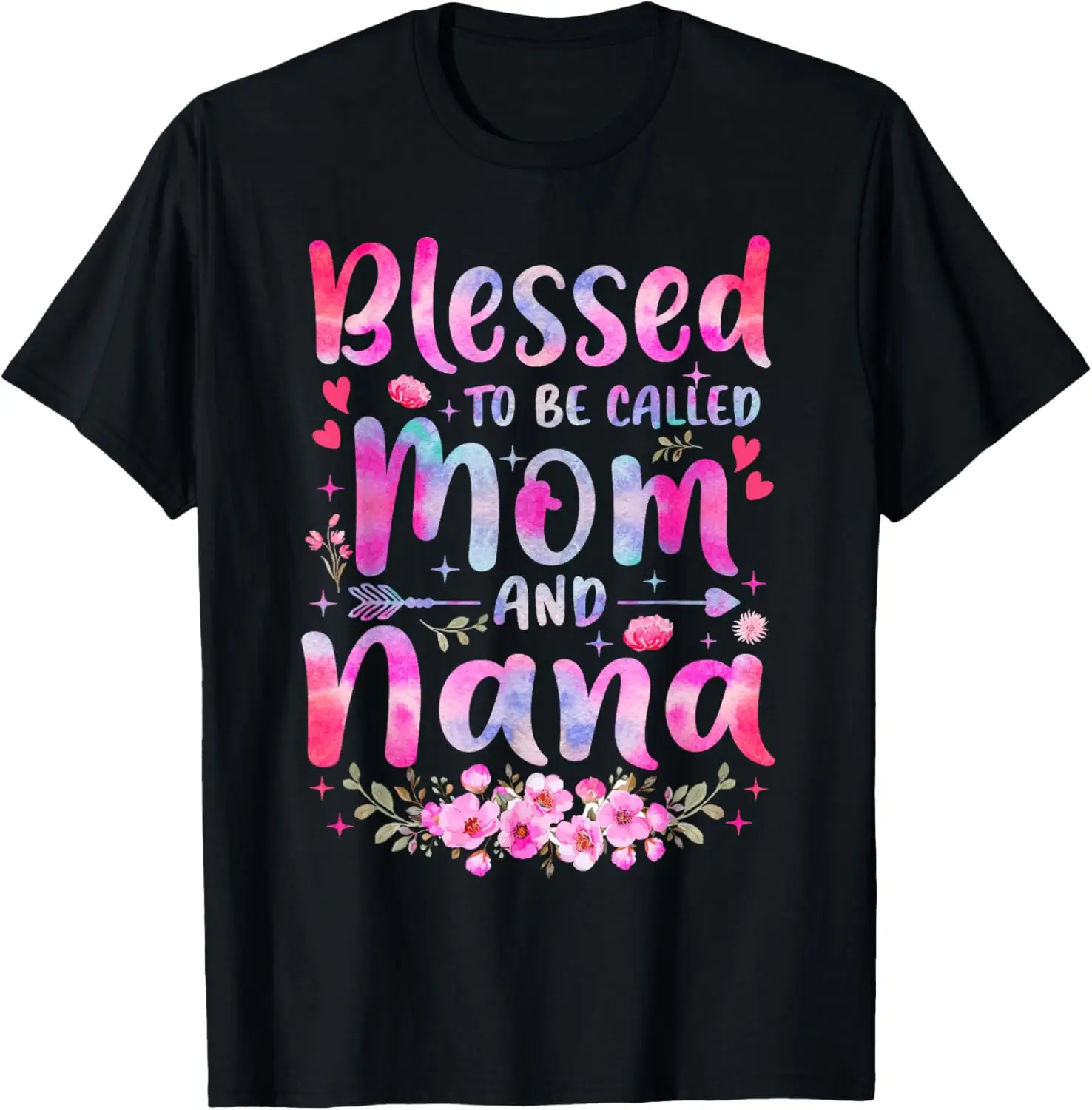 Mother's Day Blessed To Be Called Mom And Nana Flowers T-Shirt 100% Cotton Trendy Y2K Short-Sleeve Tee – Soft, Quick-Drying, &