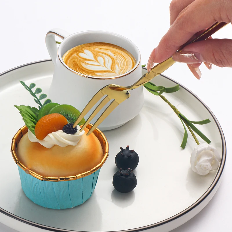 4/8/12PCS stainless steel mirror gold dessert fork tea fork suitable for hotel restaurannt family Wedding birthday party