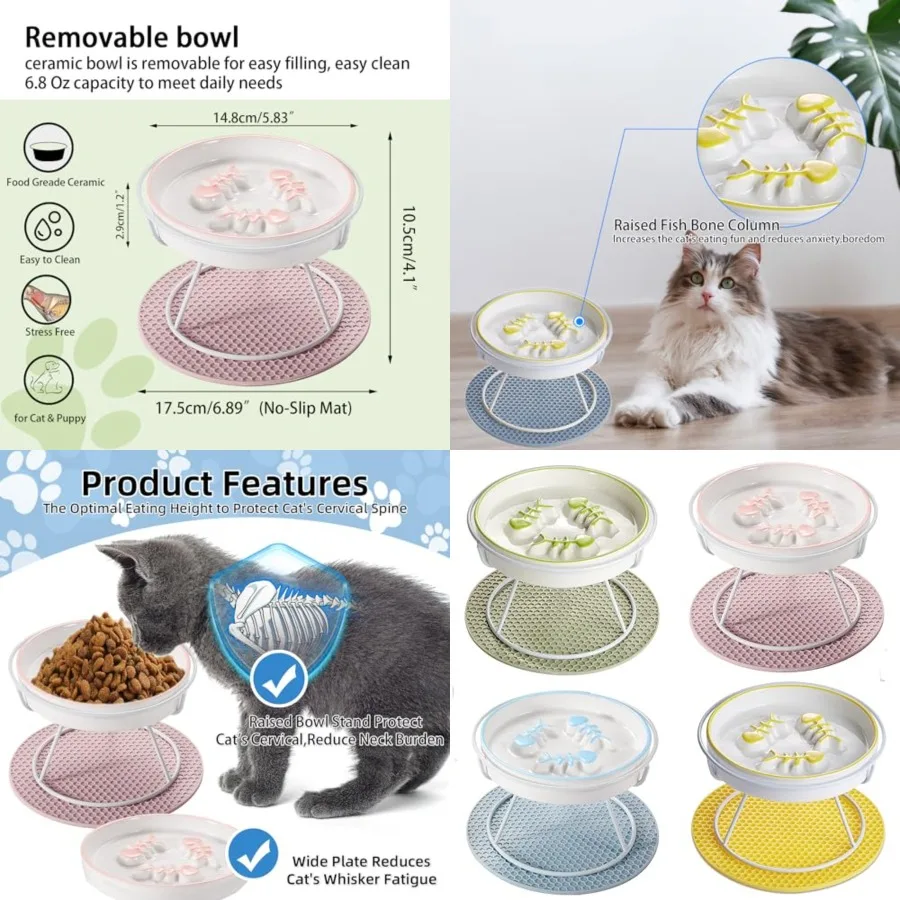 Raised Cat Dog Slow Feeder Bowl with Stand, Cat Slow Bowl for Wet Food and Dry Food, Stop Vomit and Choking, Slow Down Eating S