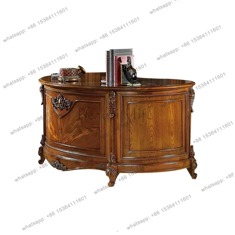 

American retro solid wood curved desk home computer office boss table