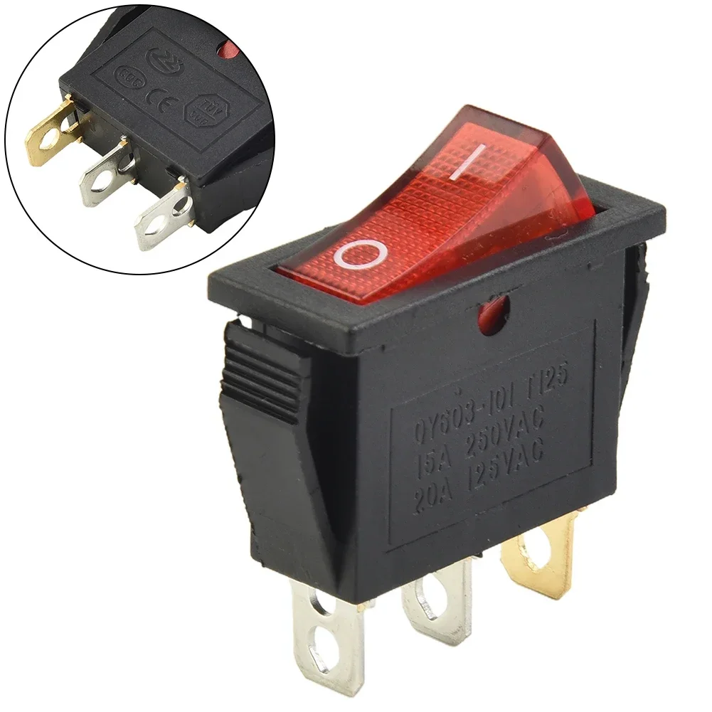 1pc Rocker Switch Rocker Switch 15A 250V 20A 125V RED ON-OFF-ON 3 Pin Push Button Switch For Household Appliances