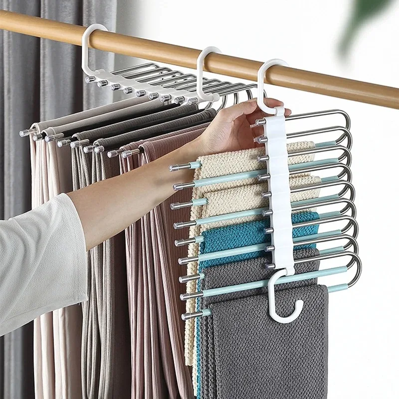 Space Saving Pants Hanger, Non-Slip Stainless Steel Jeans Rack, S-Type Multifunctional Closet Organizer for Skirts Scarves