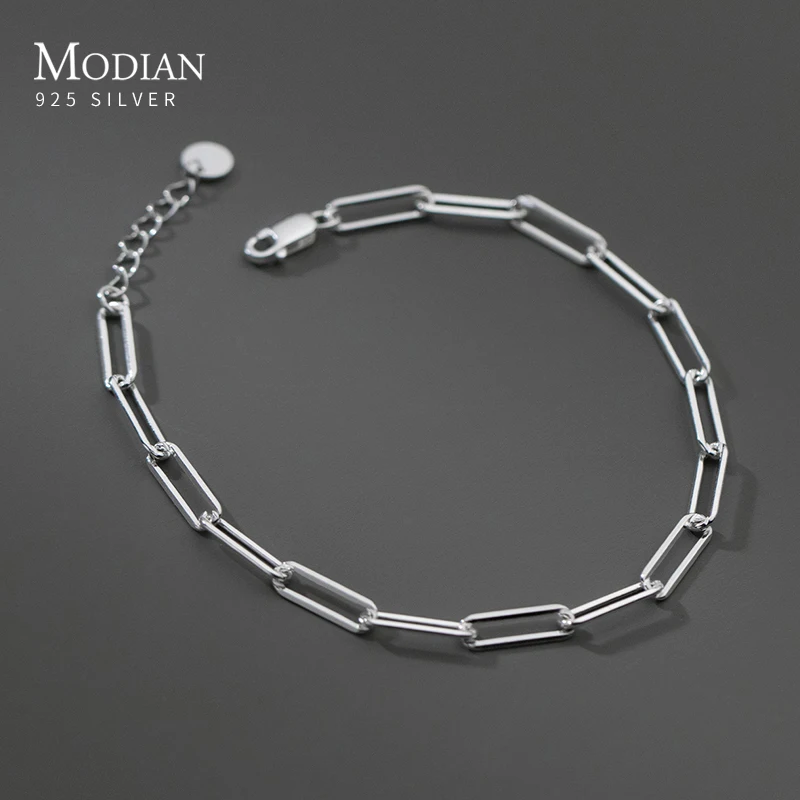 

MODIAN Authentic 925 Sterling Silver Minimalist Fashion Bracelets Stackable Link Chain Bracelets for Women Fine Jewelry Gift