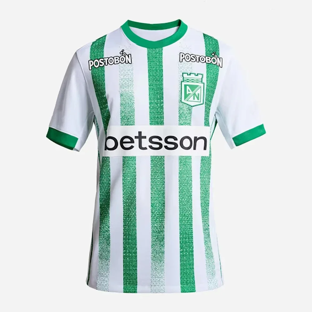 

Футбольная футболка Atlético Nacional с зелеными и белыми полосами, Postobon & Betsson, дышащая футболка для болельщиков колумбийского футбола