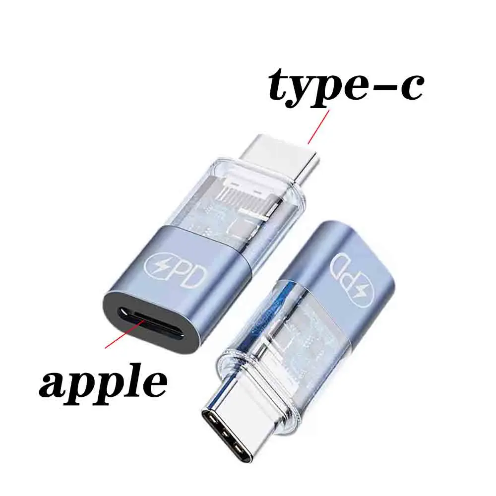 

Transparent PD fast charging USB C revolving lightning female adapter suitable for iOS to iPhone 15 Samsung Type C converter