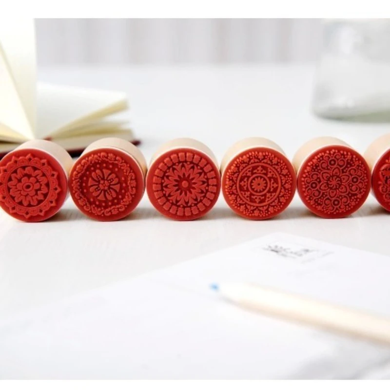 6 مجموعات مانعة للتسرب بنمط عتيق خشبي مستدير مناسبة لتزيين بطاقات القصاصات اليدوية اليدوية