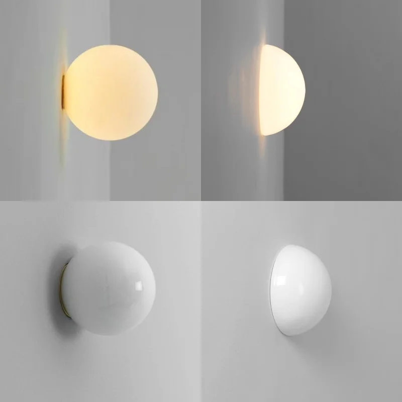 Nordic Glass Ball LED Wall Lamp Concealed Base Milky White Dome Sofa Background Decor Balcony Aisle Porch Bedroom Bedside Light