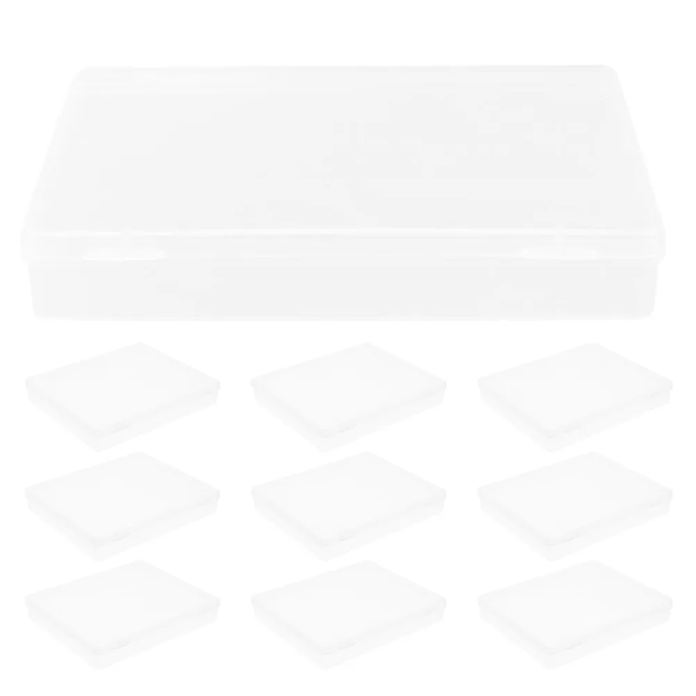 

10Pcs Rectangle Plastic Storage Box with Transparent Lid for Cards Coins Beads Jewelry Trinkets Business Cards DIY Crafts Clear