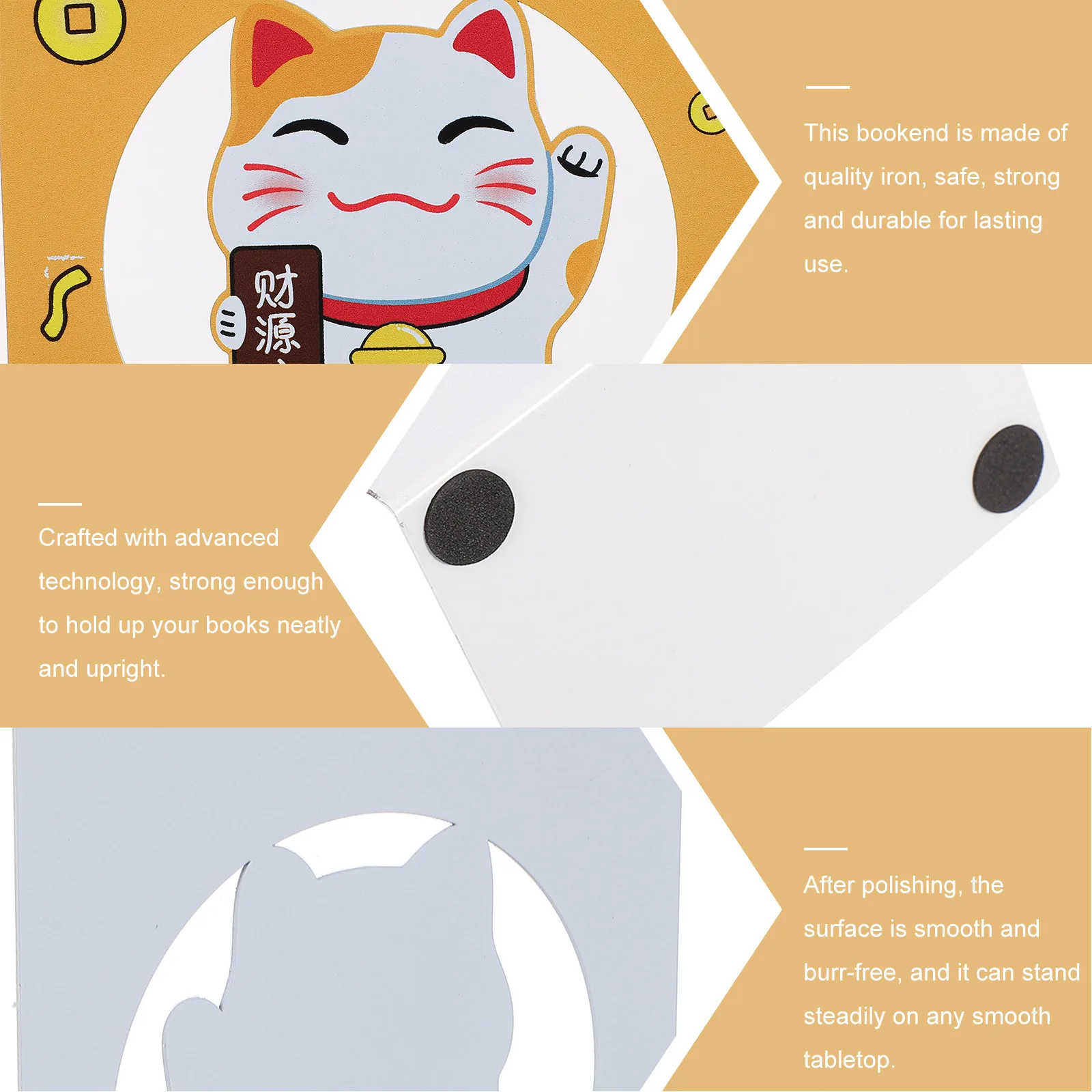 

2 Pcs The Lucky Cat Book Creative Desktop Holder Cartoon Bookends Kids Shape Stoppers Metal