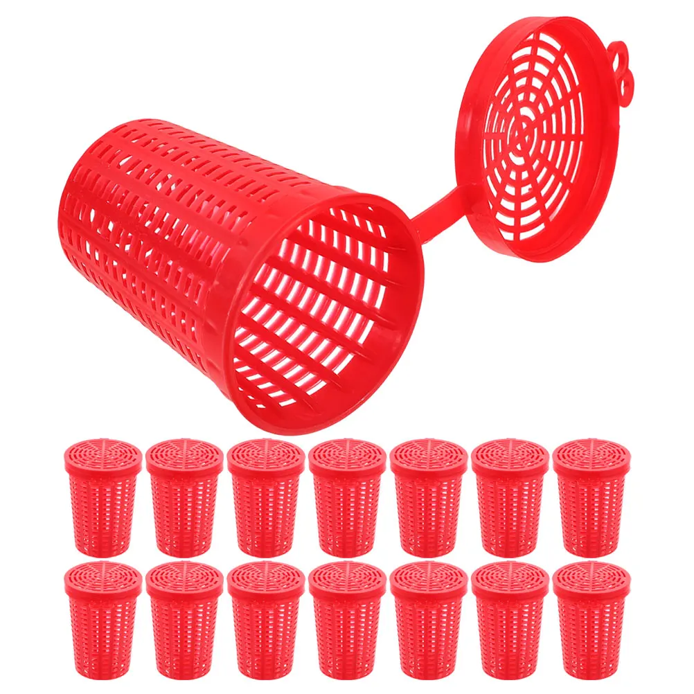 

15pcs Bait Trap Shrimp Holder Red Plastic Fishing Bait Trap Cage Durable Fishing Efficiency Lobster Net Feeder Device
