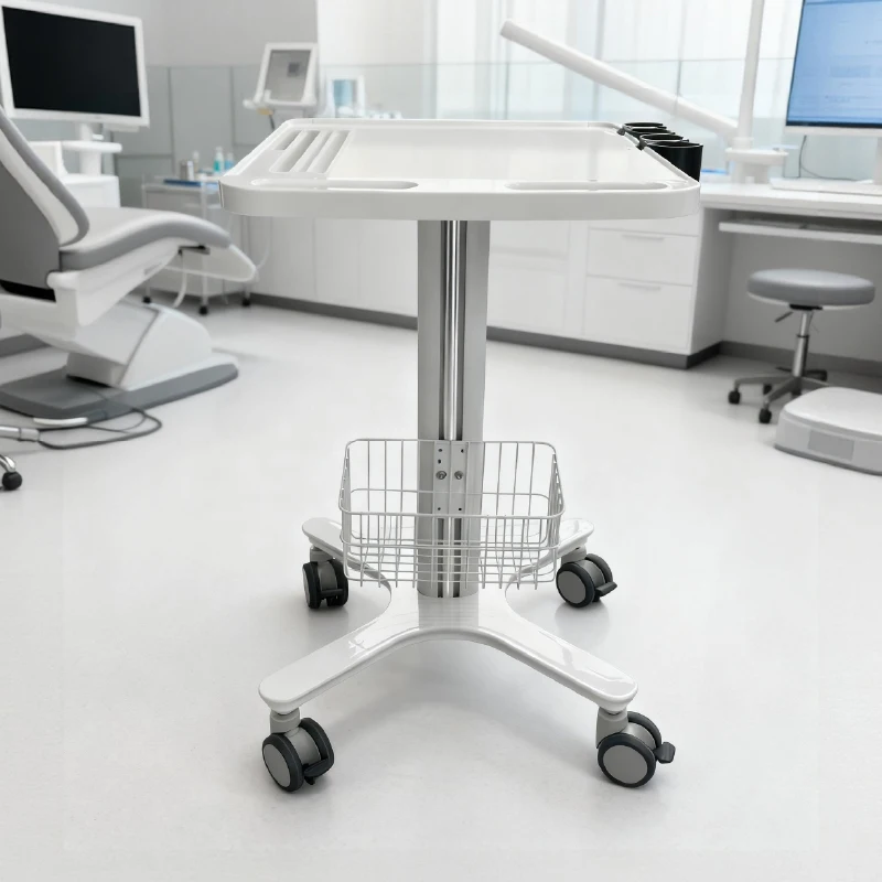 Modern Compact Aluminum Medical Cart with Adjustable Height 4 Castors Lock Easy Movement Hospital Trolley for Clinical Use