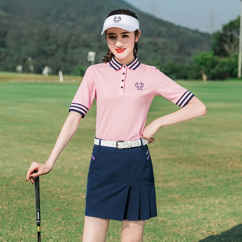 ssv-golf-sportswear-women's-mid-sleeve-t-shirt-top-golf-short-skirt-set-korean-large-size-fitness-yoga-running-clothing