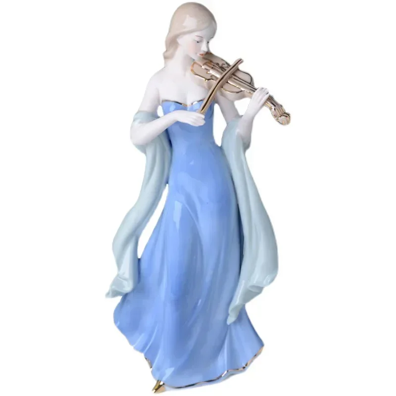 Chinese Violin Girls Ceramic Figure Art Ornaments Home Living Room Furnishing Accessories Office Desk Figurines Decoration Items