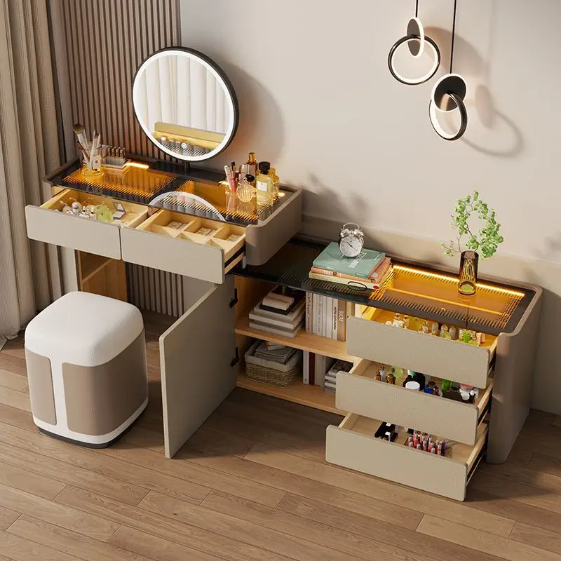 طاولة مكياج ممتازة لغرفة النوم من الخشب الصلب، خزانة تخزين بجانب السرير، طاولة مكياج متكاملة