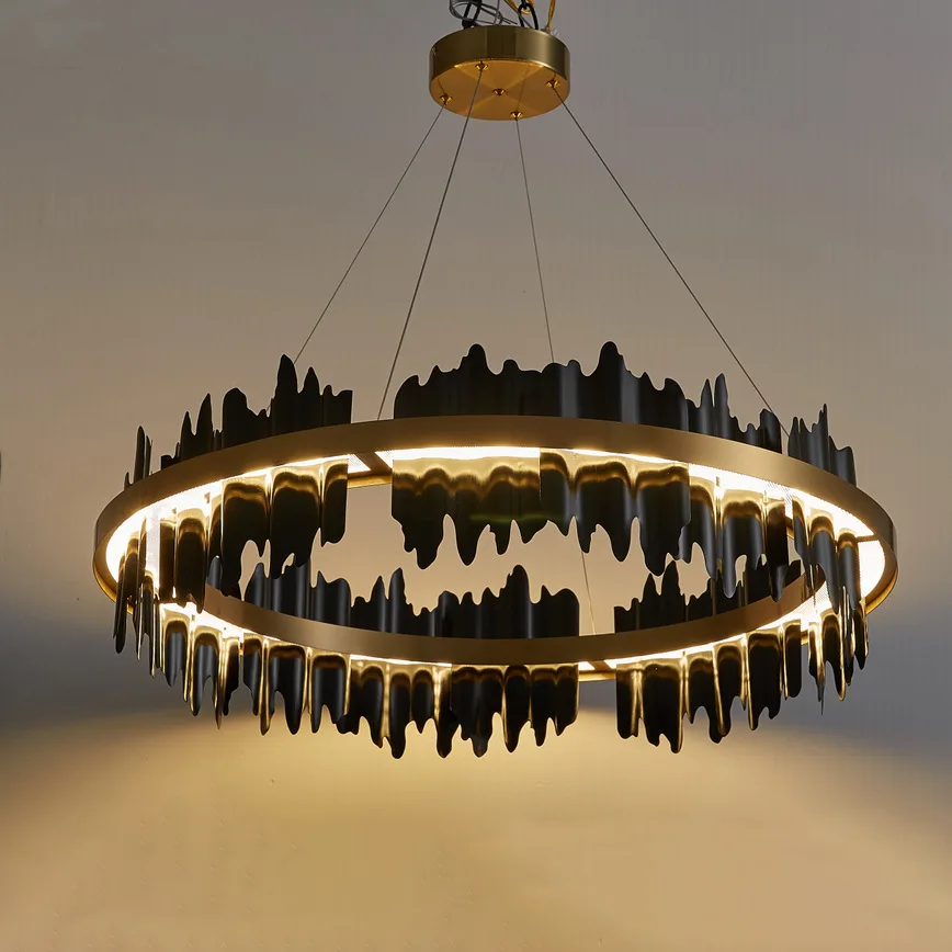 Plafonnier LED suspendu en cuivre au design moderne, disponible en noir et en or, luminaire décoratif de plafond, idéal pour un salon ou une salle à manger