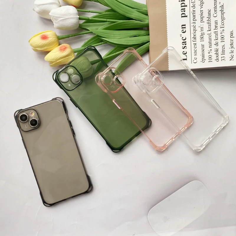 Four Corner Anti-Fall Solid Color Translucent Soft TPU Phone Case For iPhone 17 Pro Max 11 15 14 13 12 16 Pro Max Back Cover