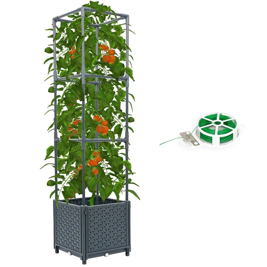 

Planter with Trellis Cage Raised Garden Bed Planters Boxes with Tomato Plant Cages Support Self Watering Pots for Climbing Flowe