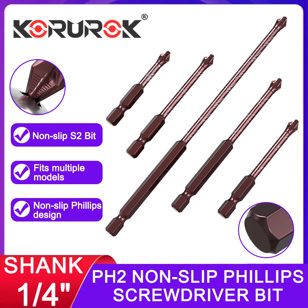 KORUROK S2 Anti-skid Screw Batch Special Surface Treatment Wearresistant Batch Screw Anti-skid Hexagonal Bit Set Screwdriver Bit