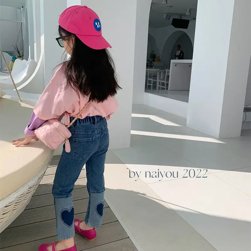 

2022 джинсы для маленьких девочек, модные лоскутные джинсовые брюки, весенне-осенняя одежда, детские повседневные брюки, брюки, одежда, От 0 до 10 лет