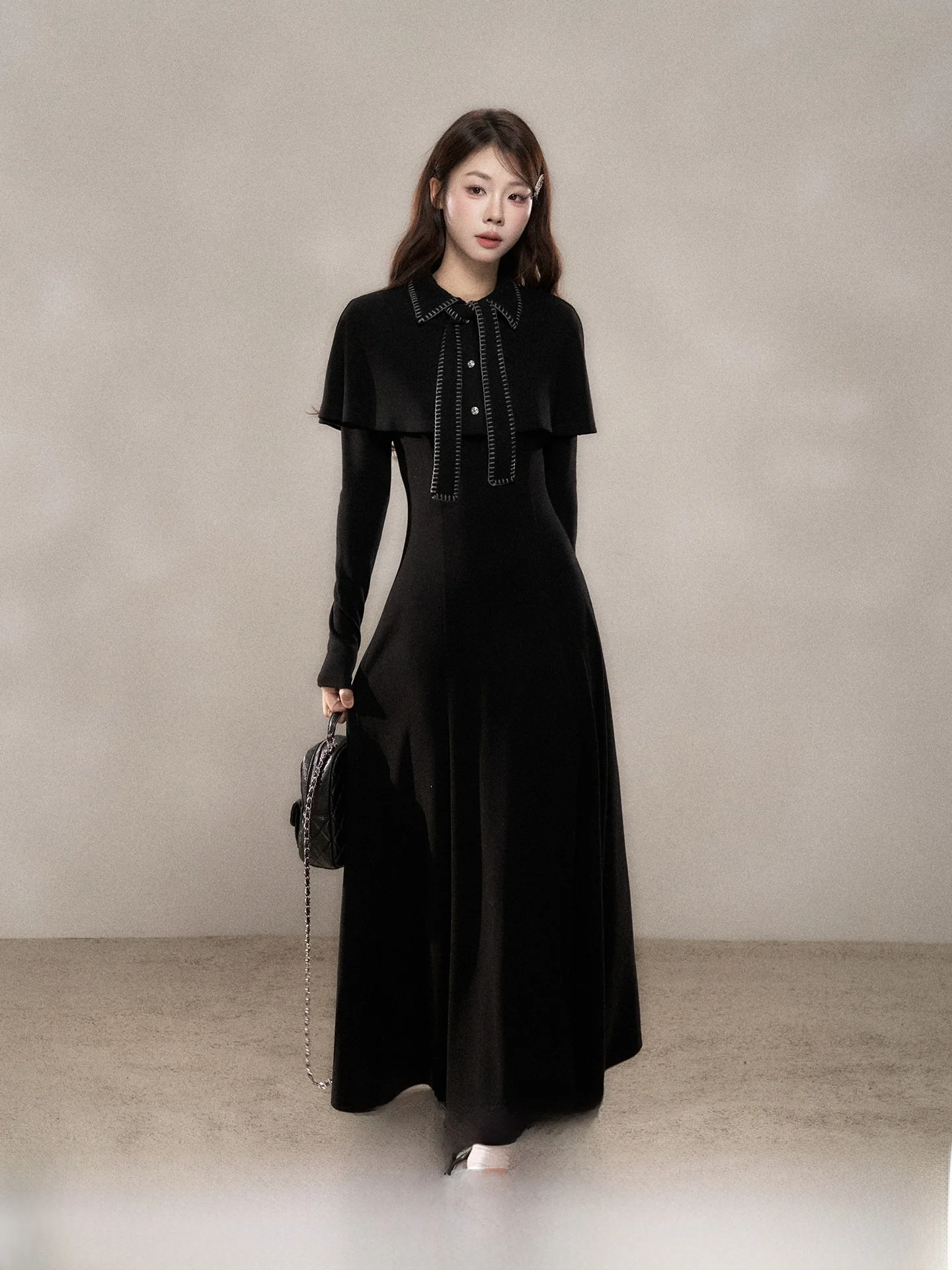 

Новинка: Элегантное женское платье в стиле Хепберн с длинными рукавами, приталенное, в пол, А-силуэт, зимнее.