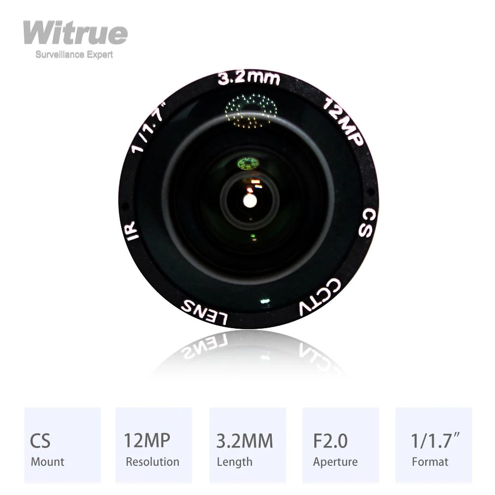 Witrue HD 12MP CS Mount CCTV Lens 3.2MM Wide View Angle 150 Degree Aperture F2.0 Format 1/1.7\