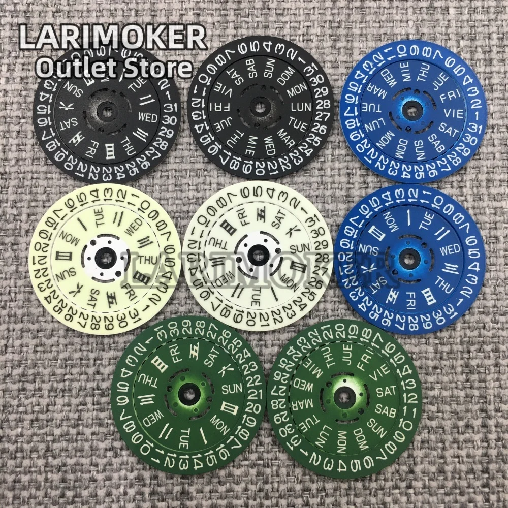 

LAIMOKER NH36 Luminous Black White Blue Green Date Week Wheel Dial Fit NH36 Automatic Movement Crown at 3.0 or 3.8 oclock