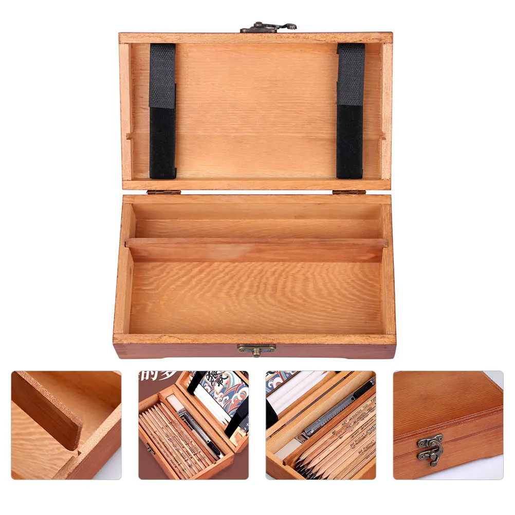 1pc Solid Durable Oblong Design Pencil Pencil Holder Box Storage Organizer Compact Size Brown Color Dustproof