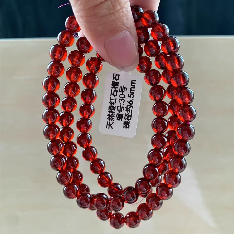 

Natural Orange Red Garnet Beads Gemstone 3 Laps Bracelet 6.3mm Women Men Stretch Crystal Garnet Round Bead Bracelet AAAAA