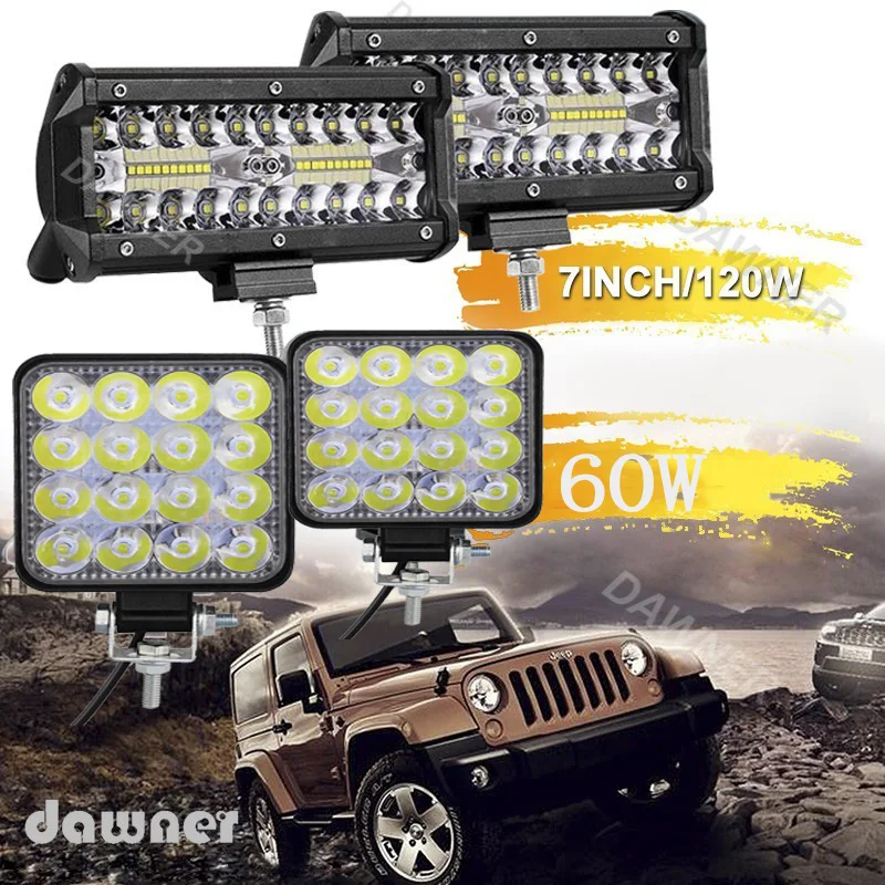 7 Inch 60 /120W Car Led Work Light Bar Spot Driving Lamp Waterproof Led Lights Accessories Offroad Spotlight