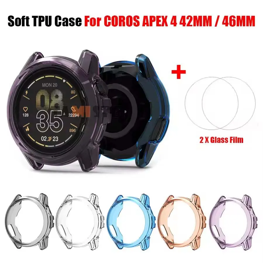 2 in 1 Protective Shell Bumper For COROS APEX 4 42 46mm Case Cover Frame Tempered Glass Film For Coros APEX 4 Screen Protector