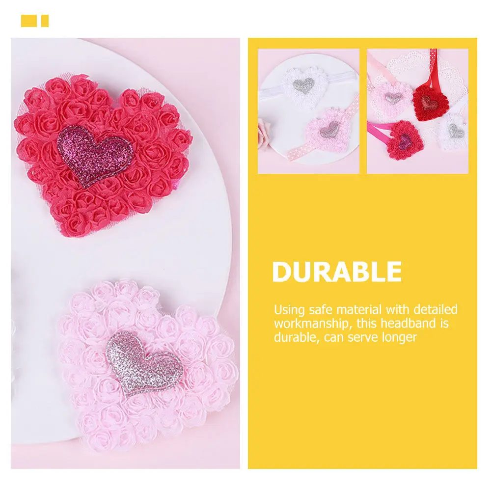 

4Pcs Heart Headband Sequined Love Design Elastic Hairband Party Wear Valentine Day Festival Accessory