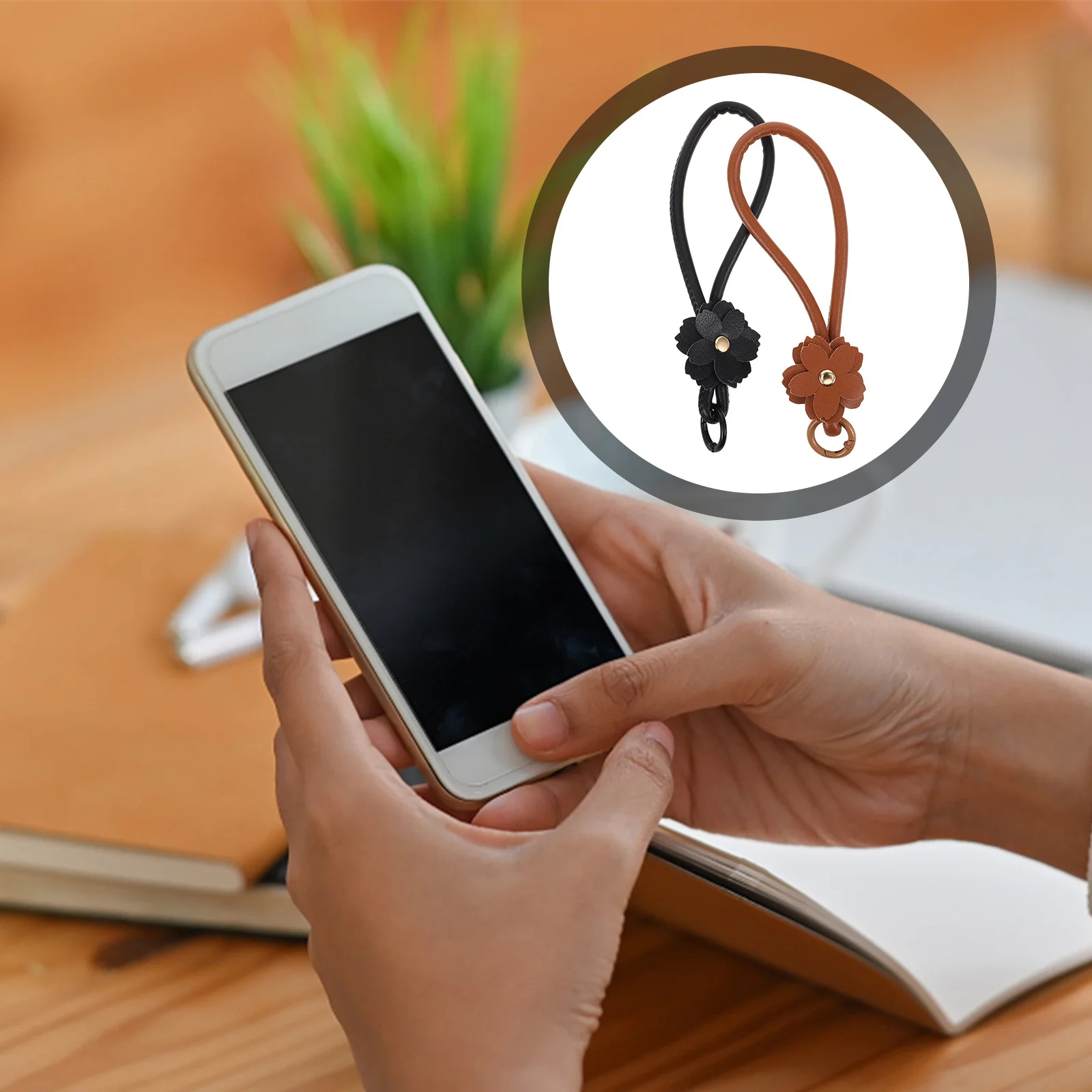 

2Pcs Candy Color PU Flower Keyring Holder Wristlet Rope Stylish Hanging Pendant Keychain Bag Charm Phone Strap