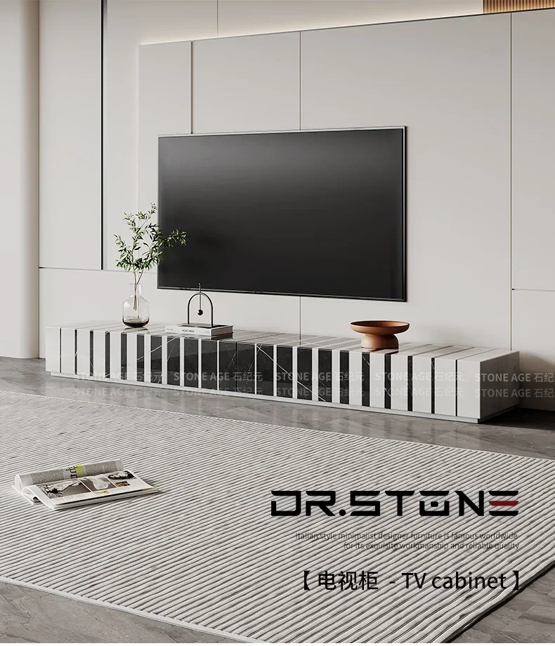 

Шкаф для телевизора из натурального мрамора, простой креативный Модный классический напольный шкаф, низкий шкаф, комбинация черного и белого цветов