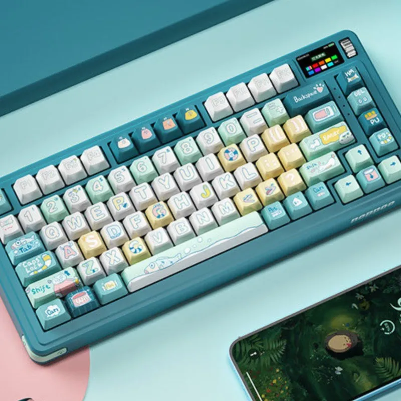 Imagem -04 - Bonito Pbt Keycaps Kit para Teclado Mecânico Gaming Sublimação de Dye Pbt Xda Perfil Cat Blue Switches mx Gmk67 124 Chaves