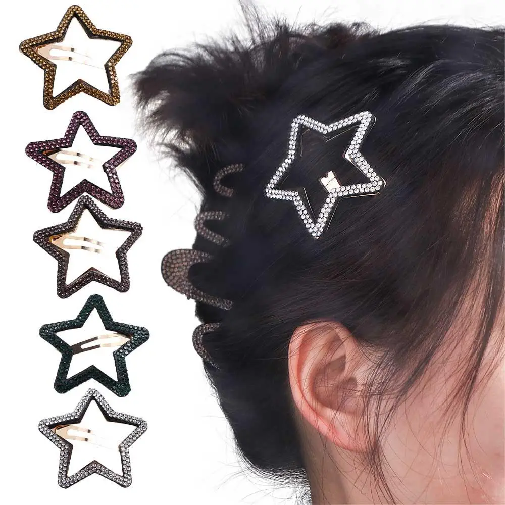 

Cute Geometric Rhinestone Star BB Clip\ Y2k Metal Star Side Clip Korean Style Pentagram Hollow Hair Clip Party
