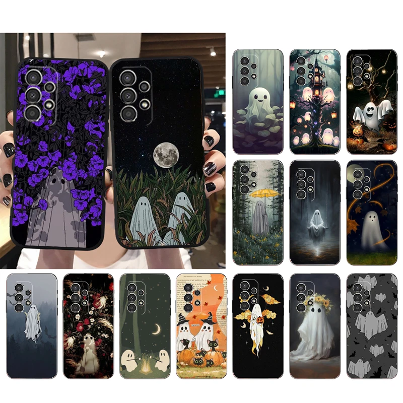 Funda de teléfono de Halloween con flores fantasmas para Samsung Galaxy, A52S, A04S, A21S, A33, A23, A13, A14, A32, A52, A53, A54, A51, A71, M51