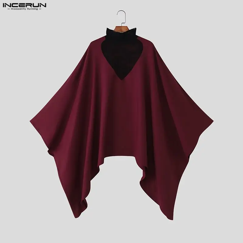 INCERUN Männer Hoodies Mantel Spitze Patchwork Rollkragen Lose Unregelmäßige Sweatshirts Männlichen Cape Streetwear Fashion Männer Ponchos S-5XL