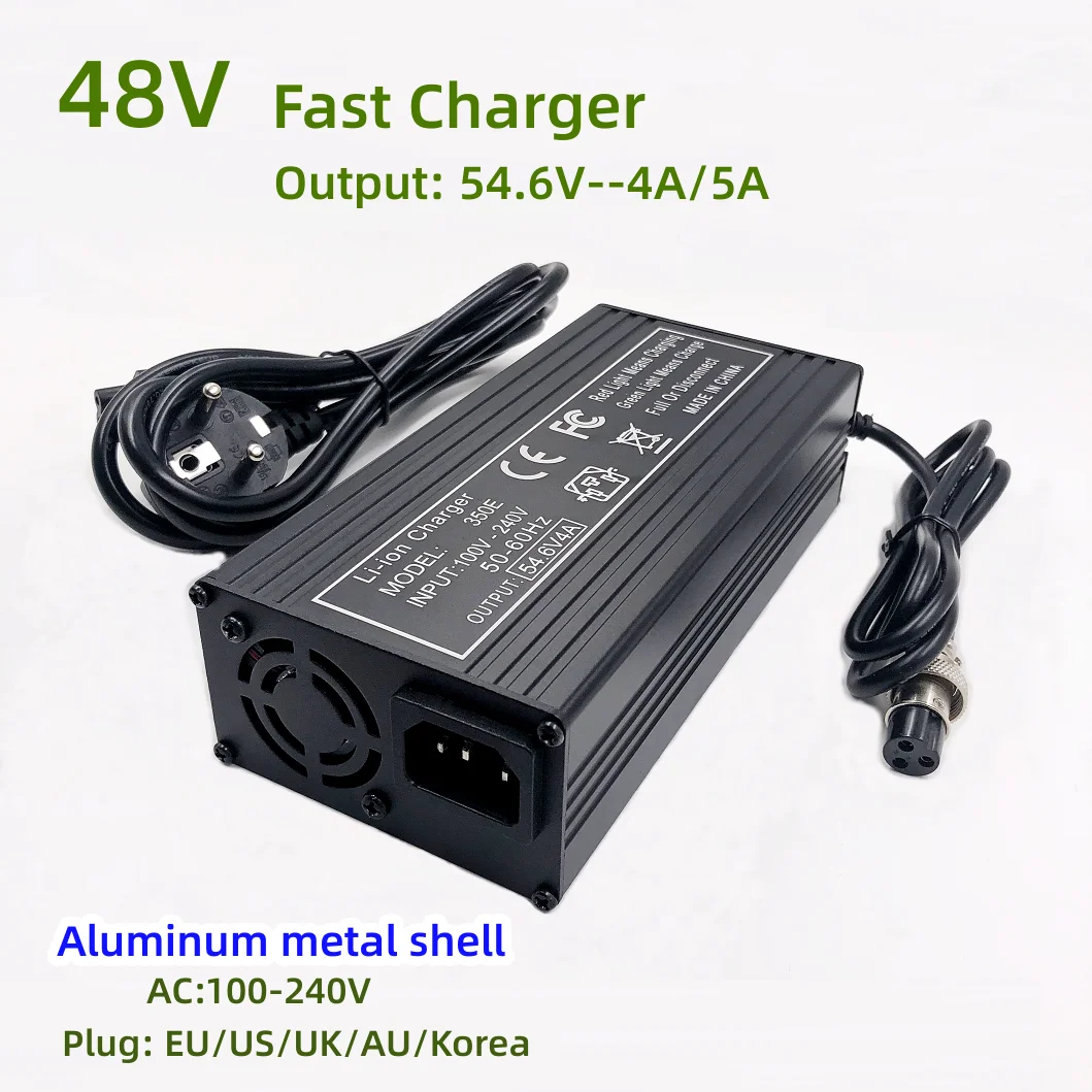 

48V Fast Charger 54.6V4A/5A Charger For 13S 48V lithium Battery Charger GX16 Connector Strong Heat Dissipation