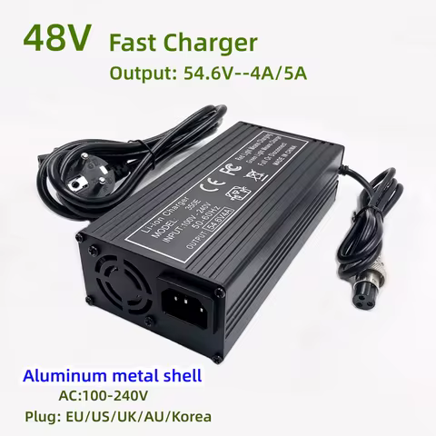 48V Fast Charger 54.6V4A/5A Charger For 13S 48V lithium Battery Charger GX16 Connector Strong Heat Dissipation