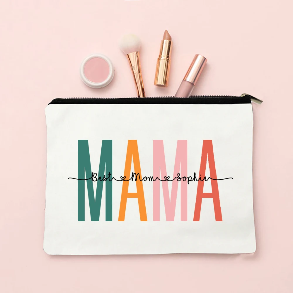 Personalized Best Mom Makeup Bag Custom Name Cosmetic Case Canvas Monogram Toiletry Pouch Birthday Mother\'s Day Gifts for Mama