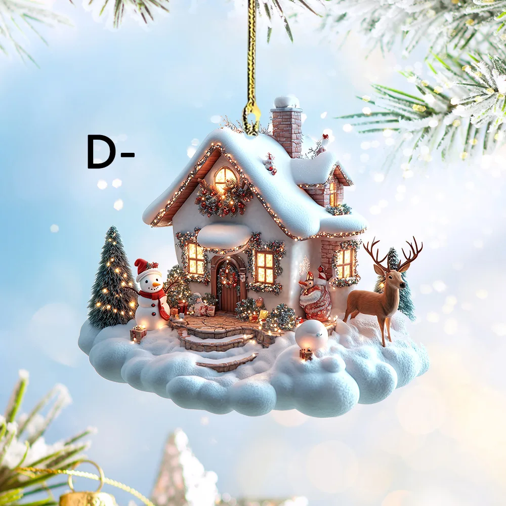 

New Hanging Christmas Ornament Winter Snow House Thicken Xmas Tree Pendants Acrylic Home Decoration Holiday Charming for Indoor