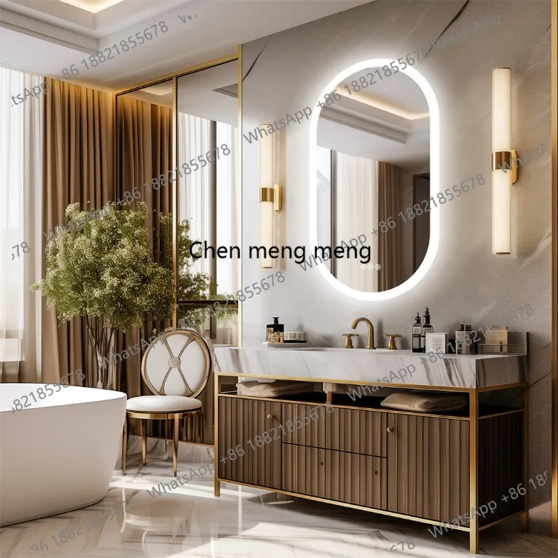 Custom Designed Slanted Basin Bathroom Vanity Set with Integrated Stone Slab Single/Dual Basin Sink Modern Bathroom Furniture