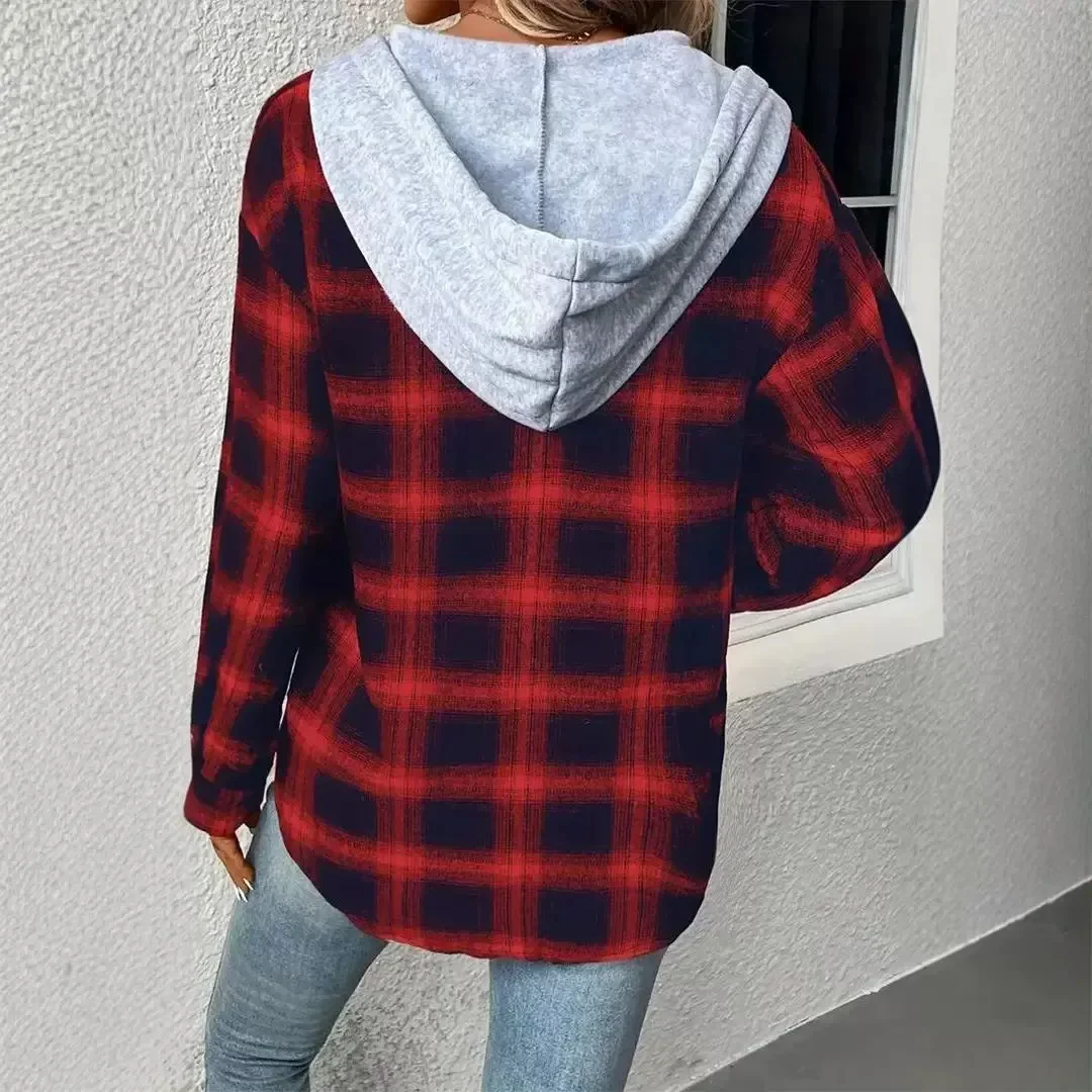 Hoodie Winter Clothes Women New Casual Checkered Pattern Button Front Top Y2k Coat for Female Streetwear 2024 Spring/Summer